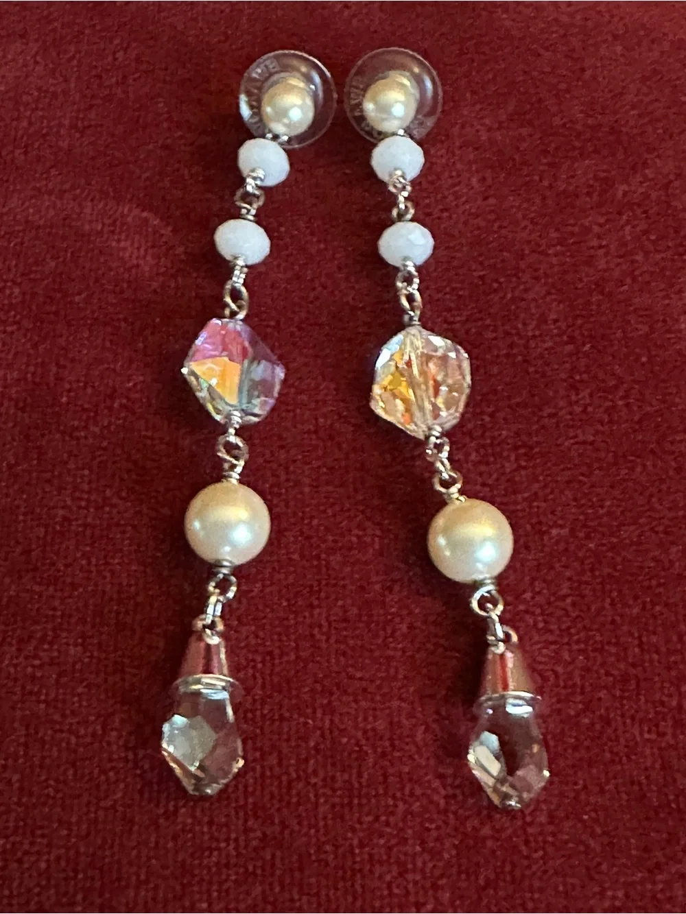 Vintage Swarovski Elegant White Pearl & Crystal Drop Earrings